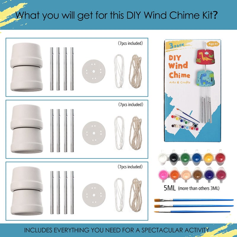 HOSKO 3-Pack DIY Wind Chime Kits- Arts and Crafts for Boys Girls Kids Ages 8-12 4-8 6-8 5-7 3-5  Construct & Paint Birthday Holiday for Kids - Image 5